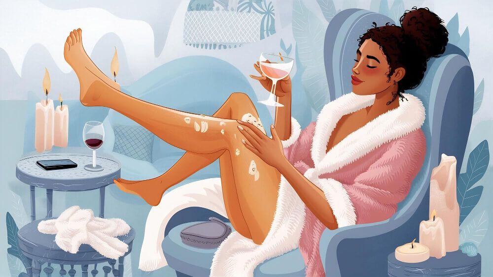 woman sitting in a spa and drinking juice