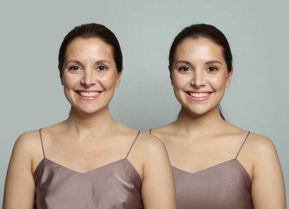 before and after comparison of acne reduction following several weeks of blue light phototherapy sessions.