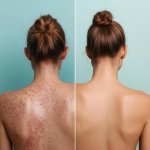 Back facial before and after results showing reduced acne and clearer skin